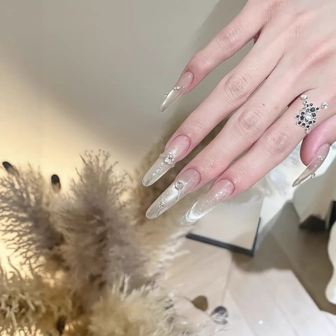 Artistic Stiletto Nail Art Extensions with Rhinestone Accents