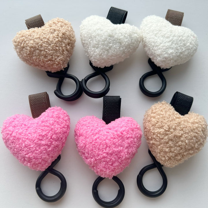 Plush Heart Bag Charm Keyring with Fabric Loop and Rubber O-Ring
