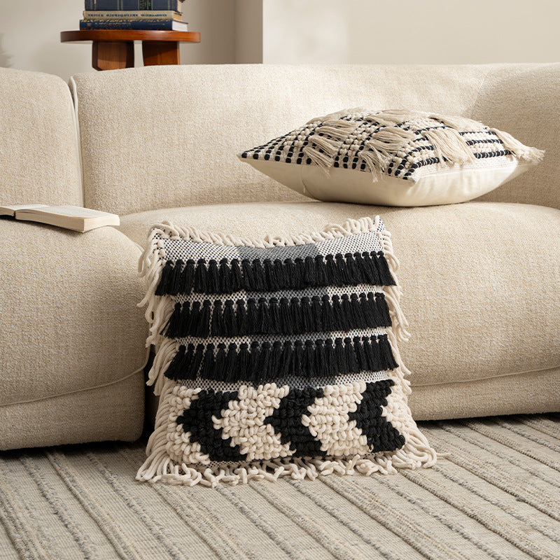 Boho cushion cover with macrame, tassels and relief texture Kalsten