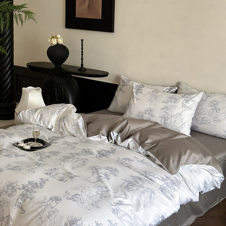 Reversible Premium Satin Bedding Set with Botanical Watercolor Print and Extra Soft Touch