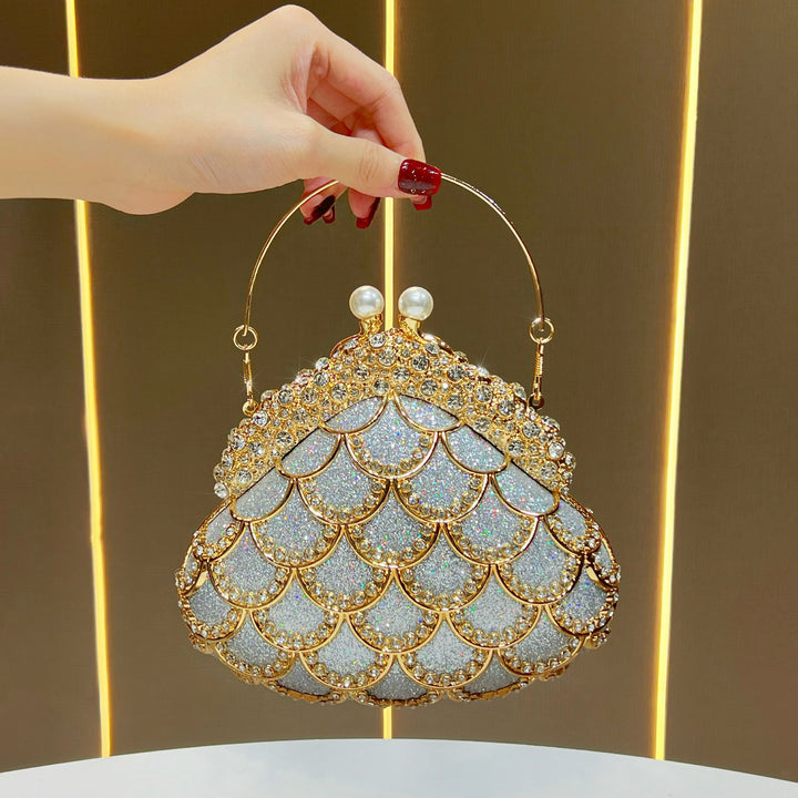 Decorative Pearl-Accented Evening Clutch