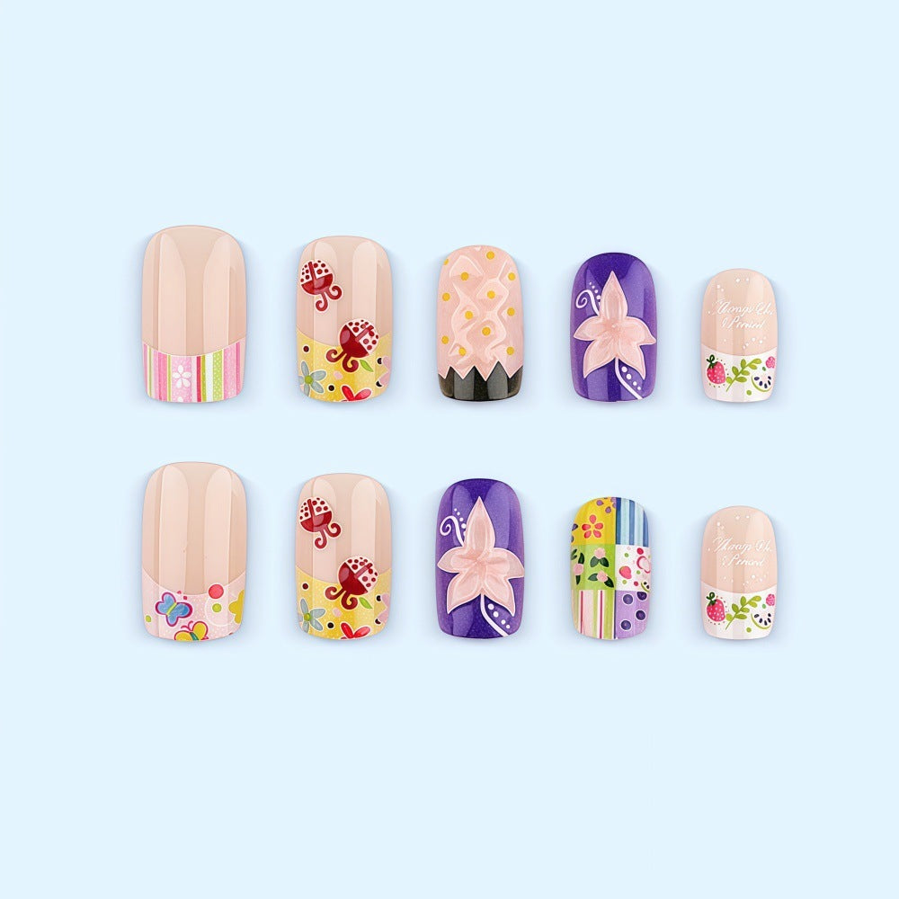 Creative Nail Art Set with Cheerful Patterns and Flower Designs Kalsten
