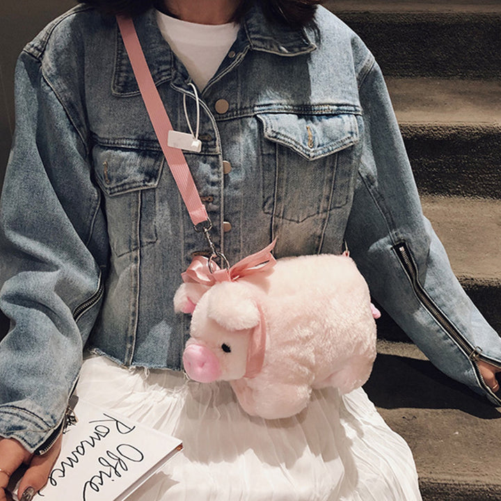 Plush Pig-Themed Crossbody Bag