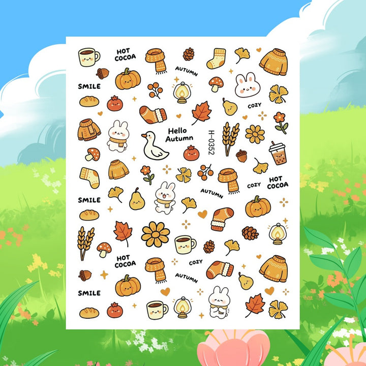 Autumn-Themed Nail Art Sticker Sheet