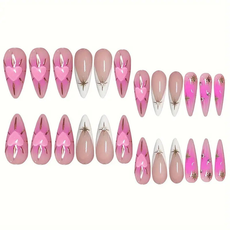 Heart-Embellished Stiletto Press-On Nails Kalsten