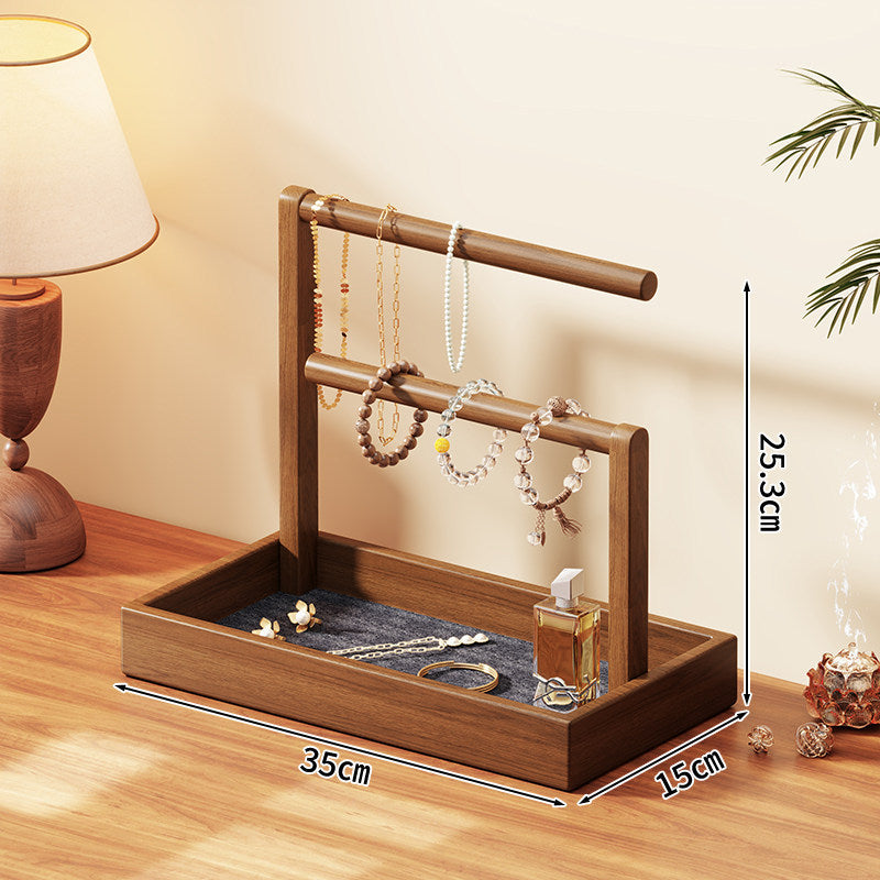 Tiered Wooden Jewelry and Bracelet Display Stand with Felt-Lined Tray