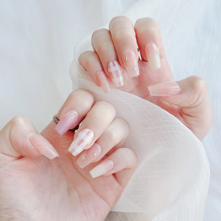 Artistic Press-On Nail Art Set with Heart and Celestial Designs