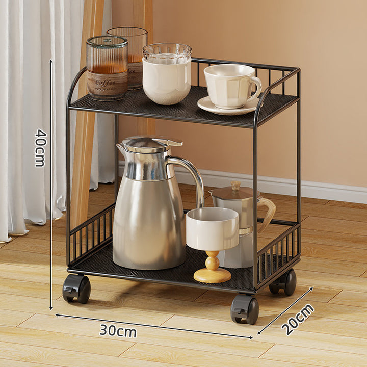 Compact Two-Tier Mesh Serving & Utility Cart with Locking Swivel Casters