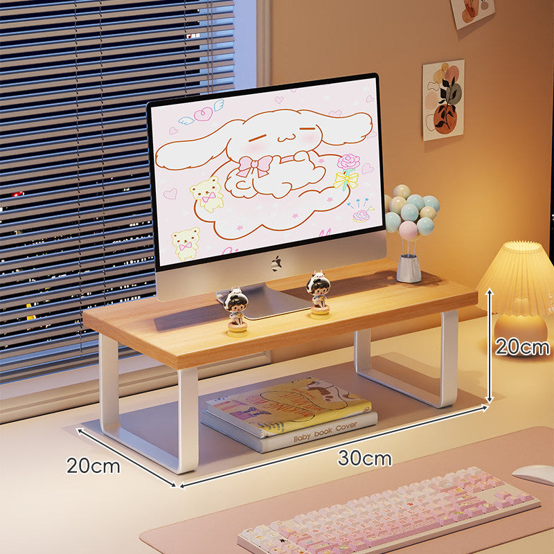 Elevated Monitor Riser Stand with Wood-Effect Top Metal Frame and Under-Shelf Storage