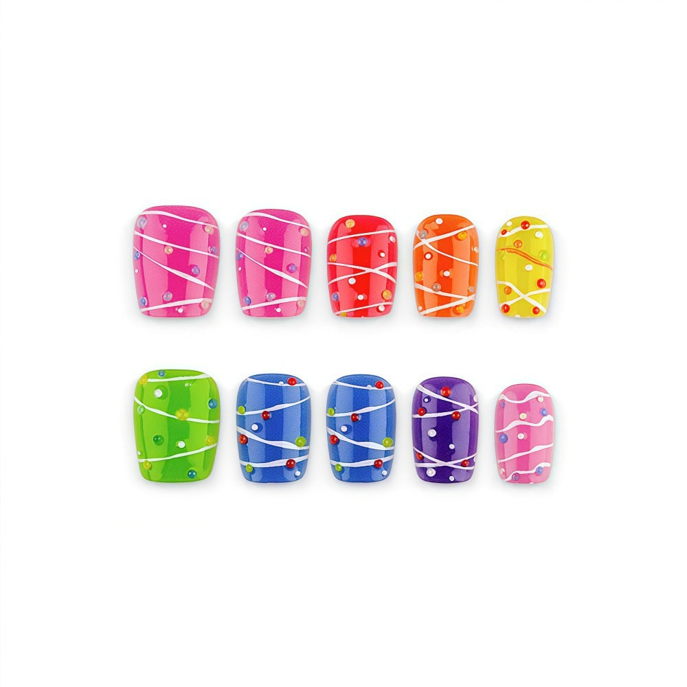Colorful playful design artificial nails Kalsten