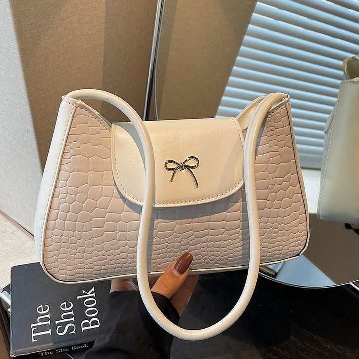 Crocodile-Textured Shoulder Handbag