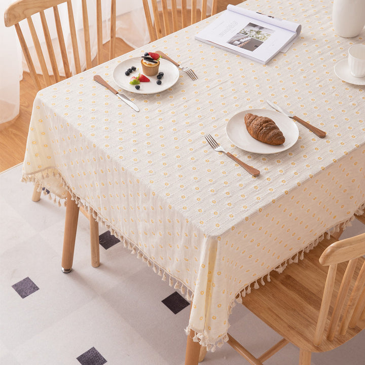 Elegant Floral Tassel Tablecloth