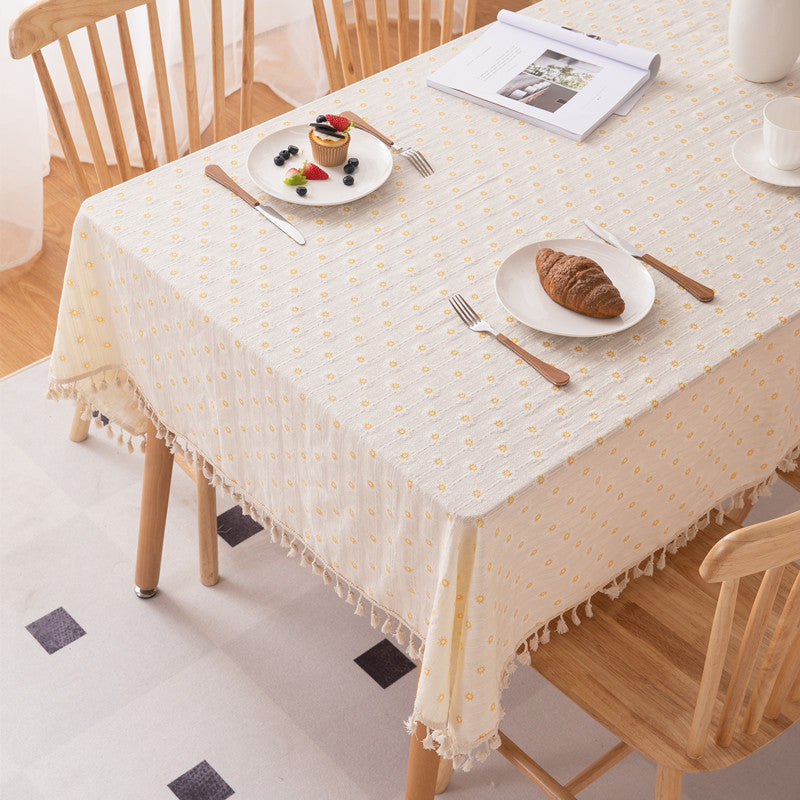 Decorative Floral Tasseled Tablecloth