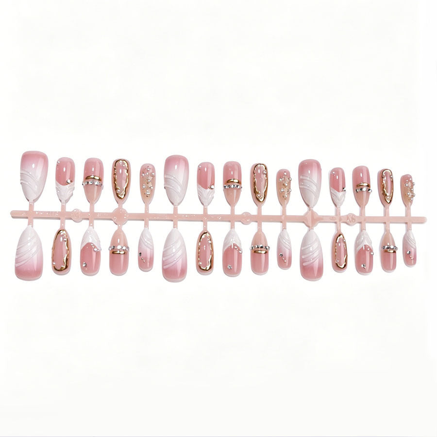 Elegant Pointed Press-On Nail Art Set with Gold Accents Kalsten