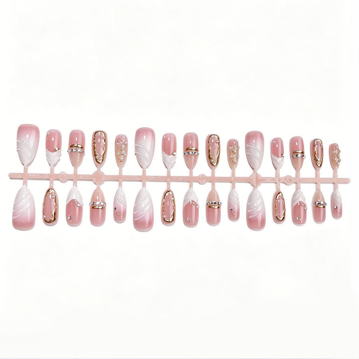 Elegant Pointed Press-On Nail Art Set with Gold Accents Kalsten