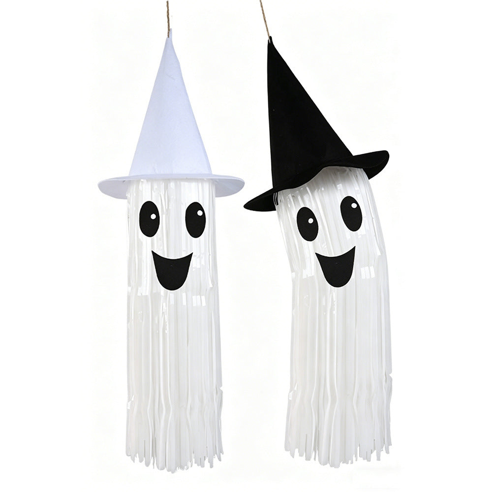 Hanging Ghost Decoration with Witch Hat and Long Fringes