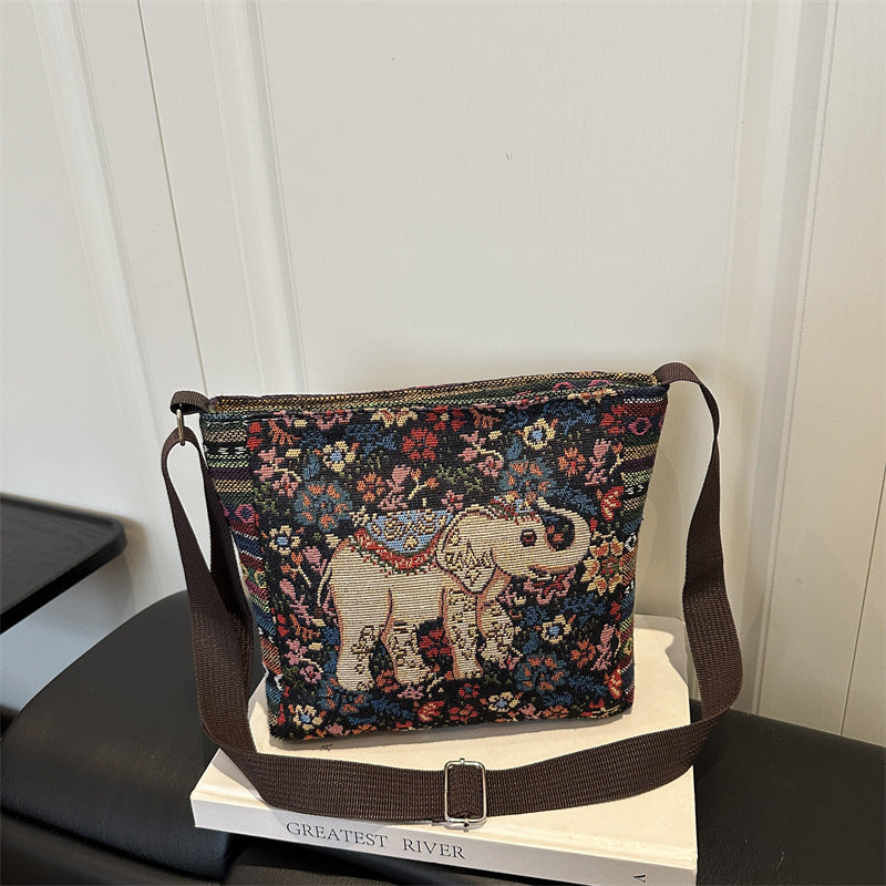Artistic Elephant Embroidered Crossbody Bag