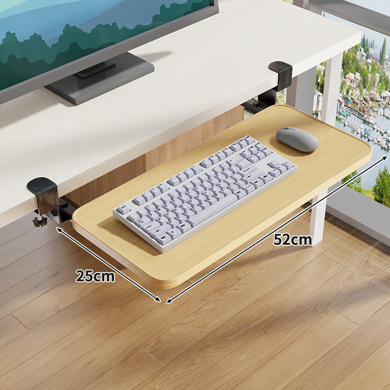 Clamp-Mounted Under-Desk Adjustable Bamboo Keyboard Tray