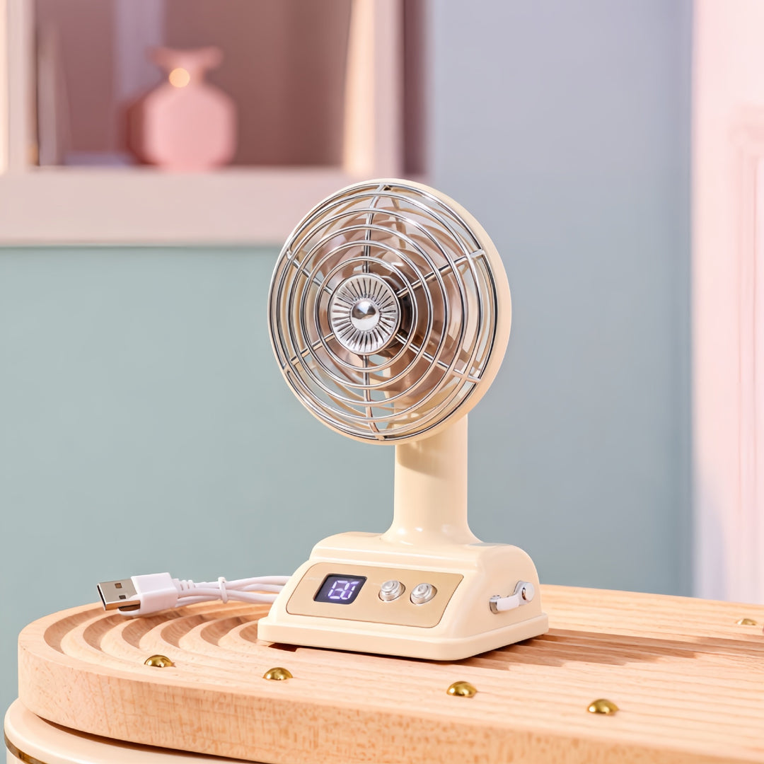 Ladies portable table fan with USB connection and digital speed display Kalsten