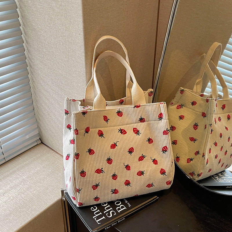 Cute Strawberry Print Fabric Tote Bag