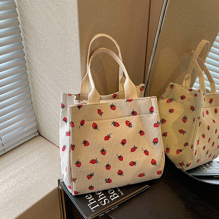 Cute Strawberry Print Fabric Tote Bag