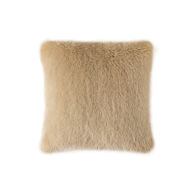 High pile rectangular cushion made of artificial fur with fine texture and zipper