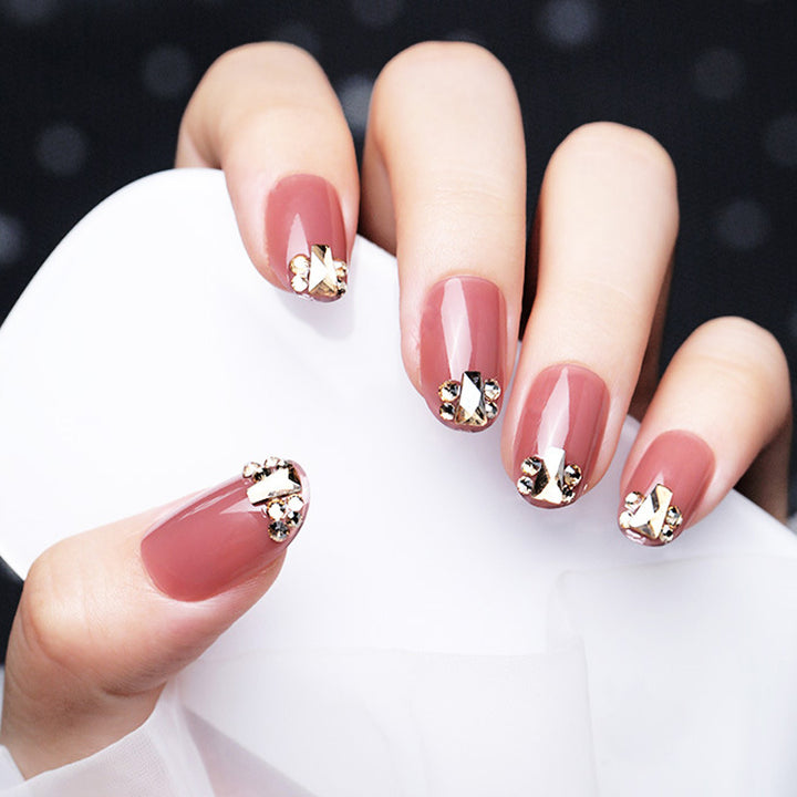 Decorative Press-On Nail Art Set with Gemstone Accents