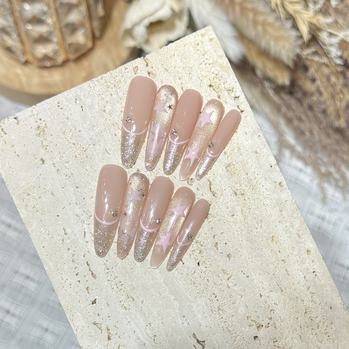 Elegant Stiletto Press-On Nail Art with Rhinestone Accents Kalsten