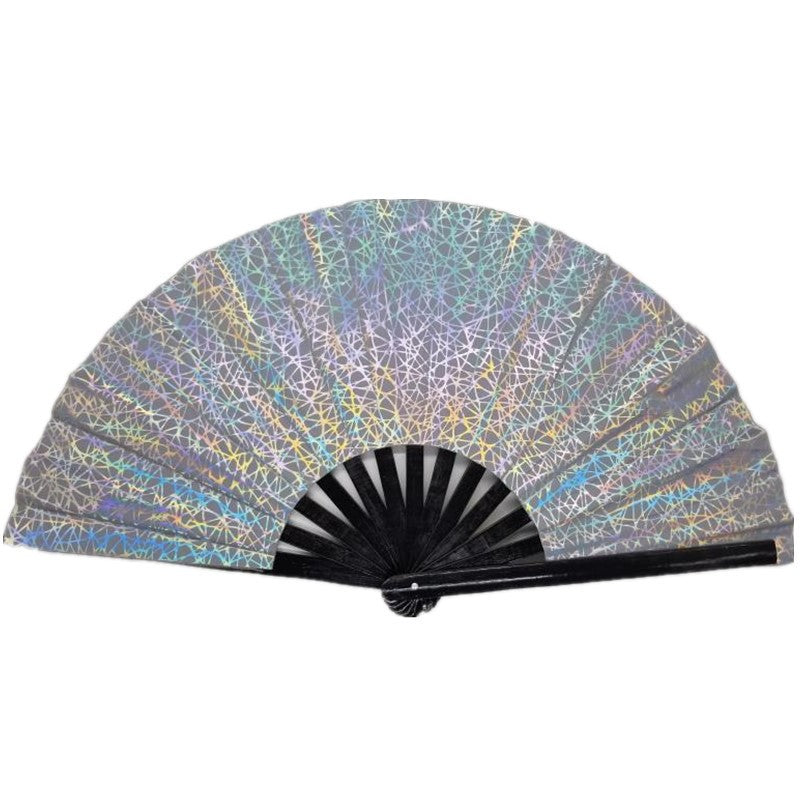 Ladies fan made of lightweight fabric with colorful geometric design Kalsten