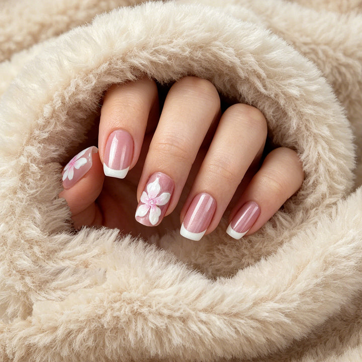 Decorative Floral French Tip Press-On Nails Kalsten