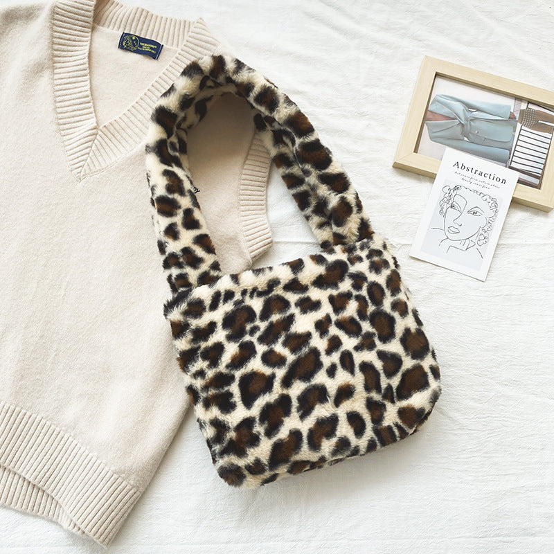 Luxurious Faux Fur Leopard Print Handbag