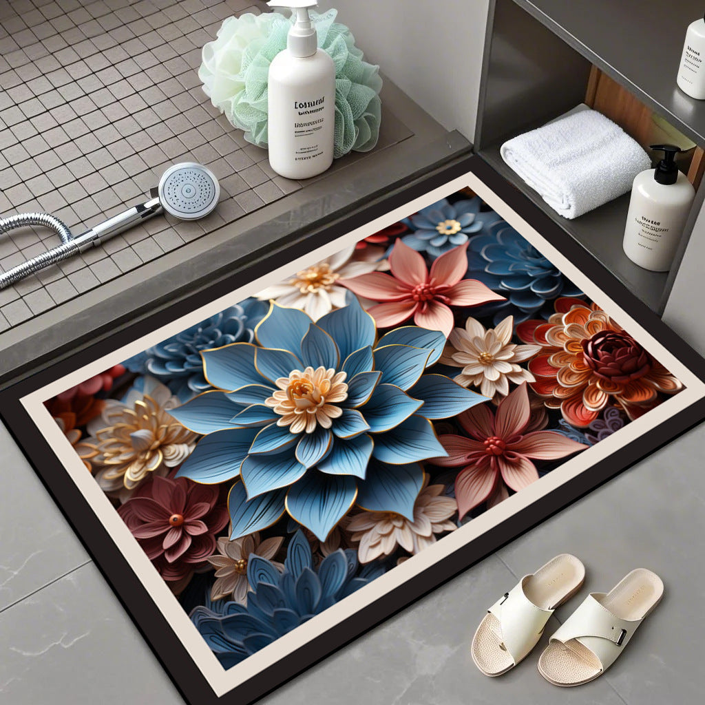 Floral Patterned Memory Foam Bath Mat Kalsten
