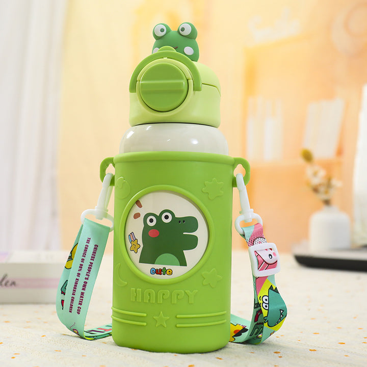 Ladies Insulated Drinking Bottle with Cute Frog Design and Practical Carry Strap Kalsten