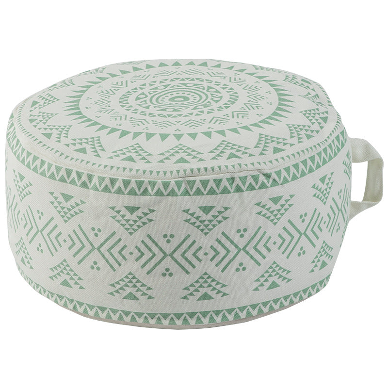 Beef seat pouf made of sturdy cotton blend with ethnic mandala print and carrying handle