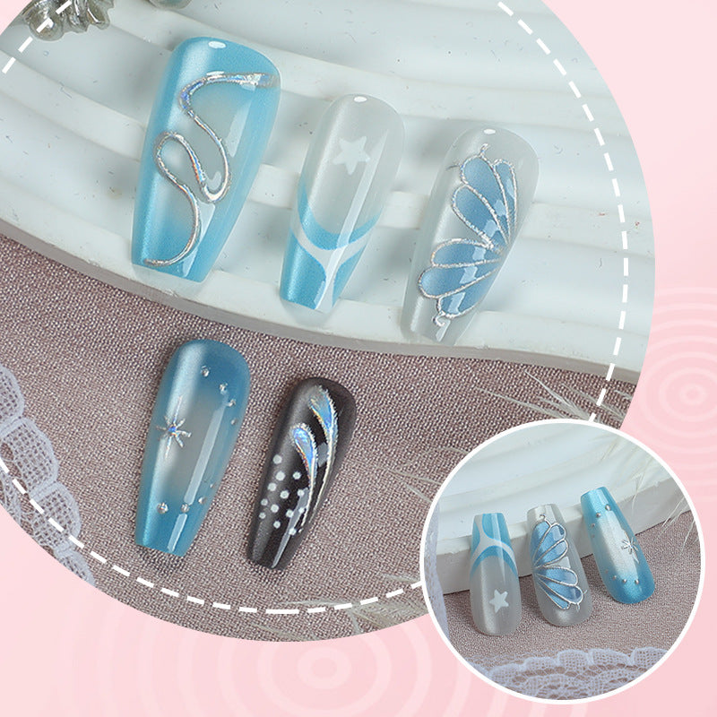 Artistic Press-On Nail Art Set with Geometric Patterns