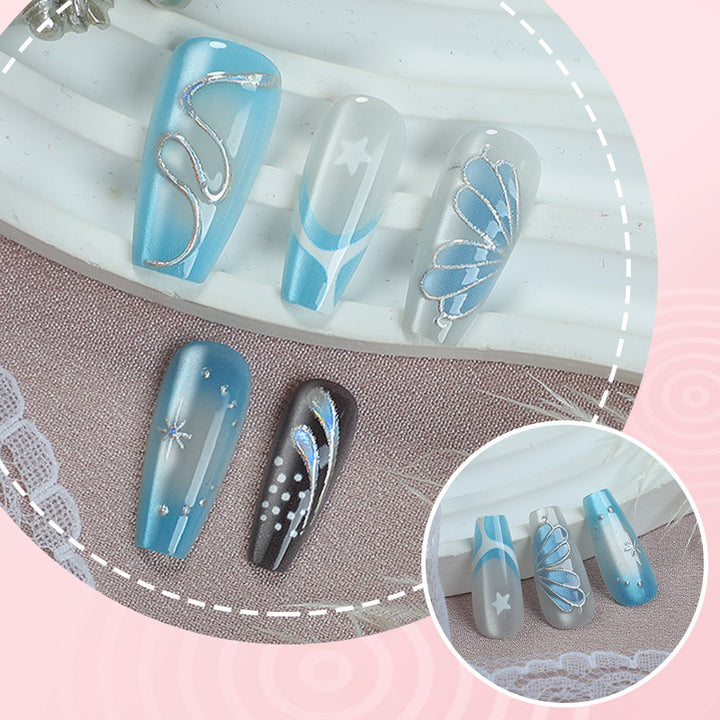 Artistic Press-On Nail Art Set with Geometric Patterns