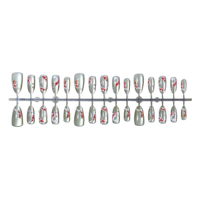 Decorative Press-On Nail Art Set with Koi Fish and Gem Accents kalsten
