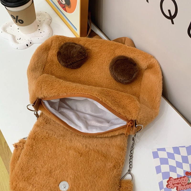 Plush shoulder bag with animal motif and shoulder strap Kalsten