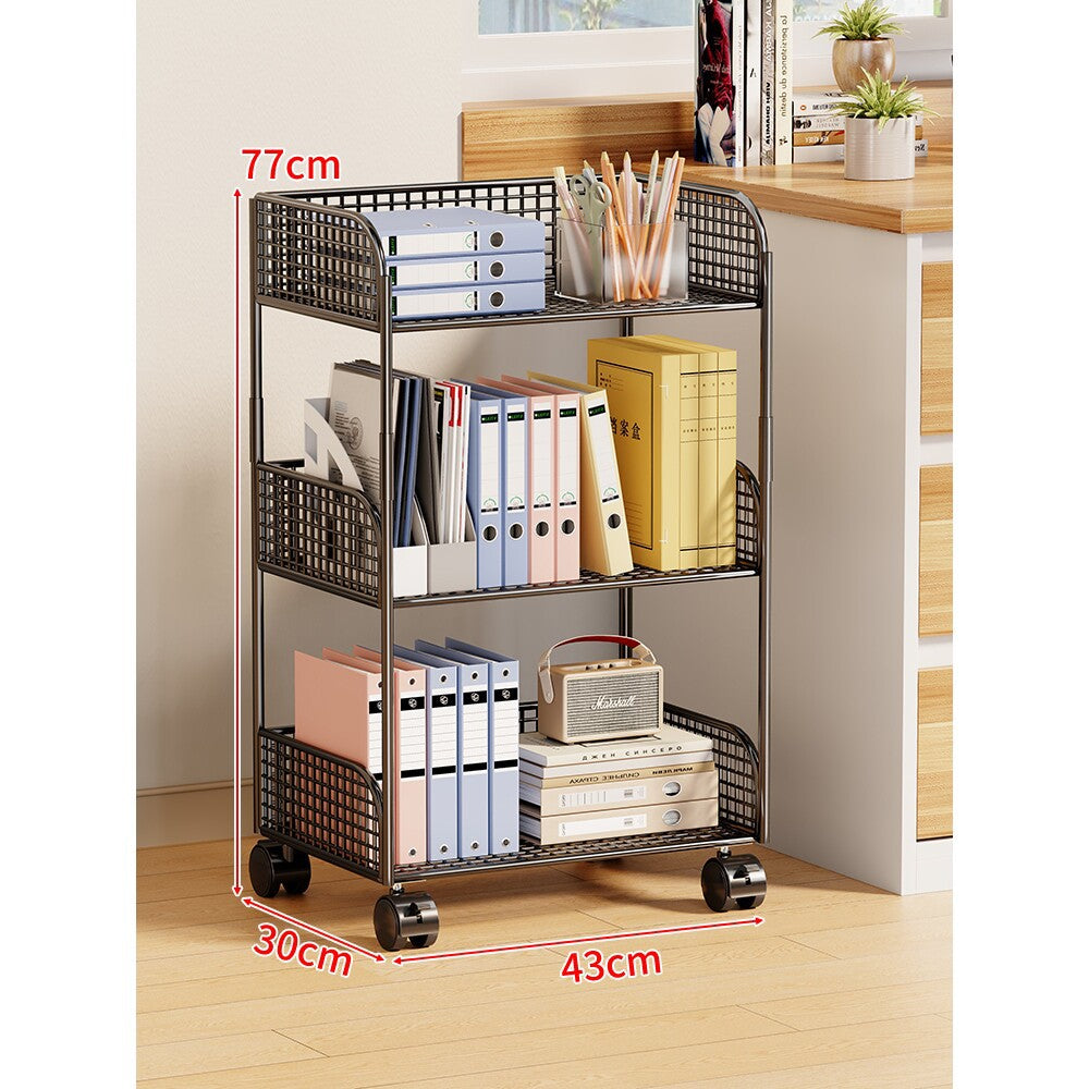 Three-Tier Rolling Mesh Storage Cart with Locking Casters