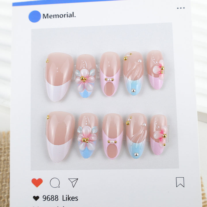 Artificial nail set with romantic floral motifs and elegant accents Kalsten