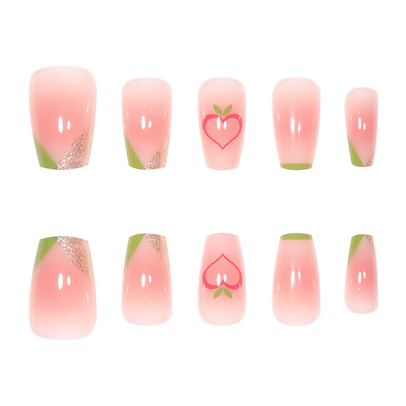Decorative Long Acrylic Press-On Nails with Heart Design Kalsten