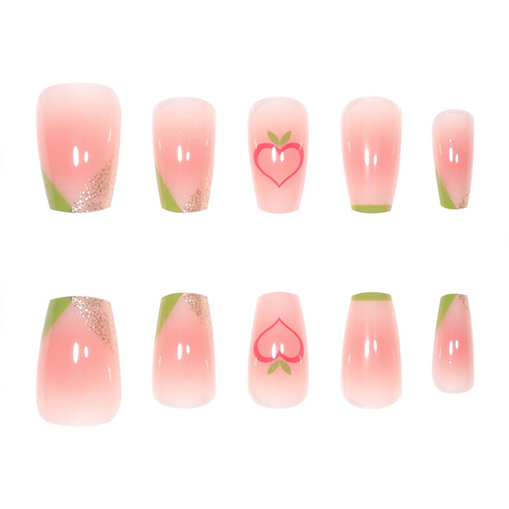 Decorative Long Acrylic Press-On Nails with Heart Design Kalsten