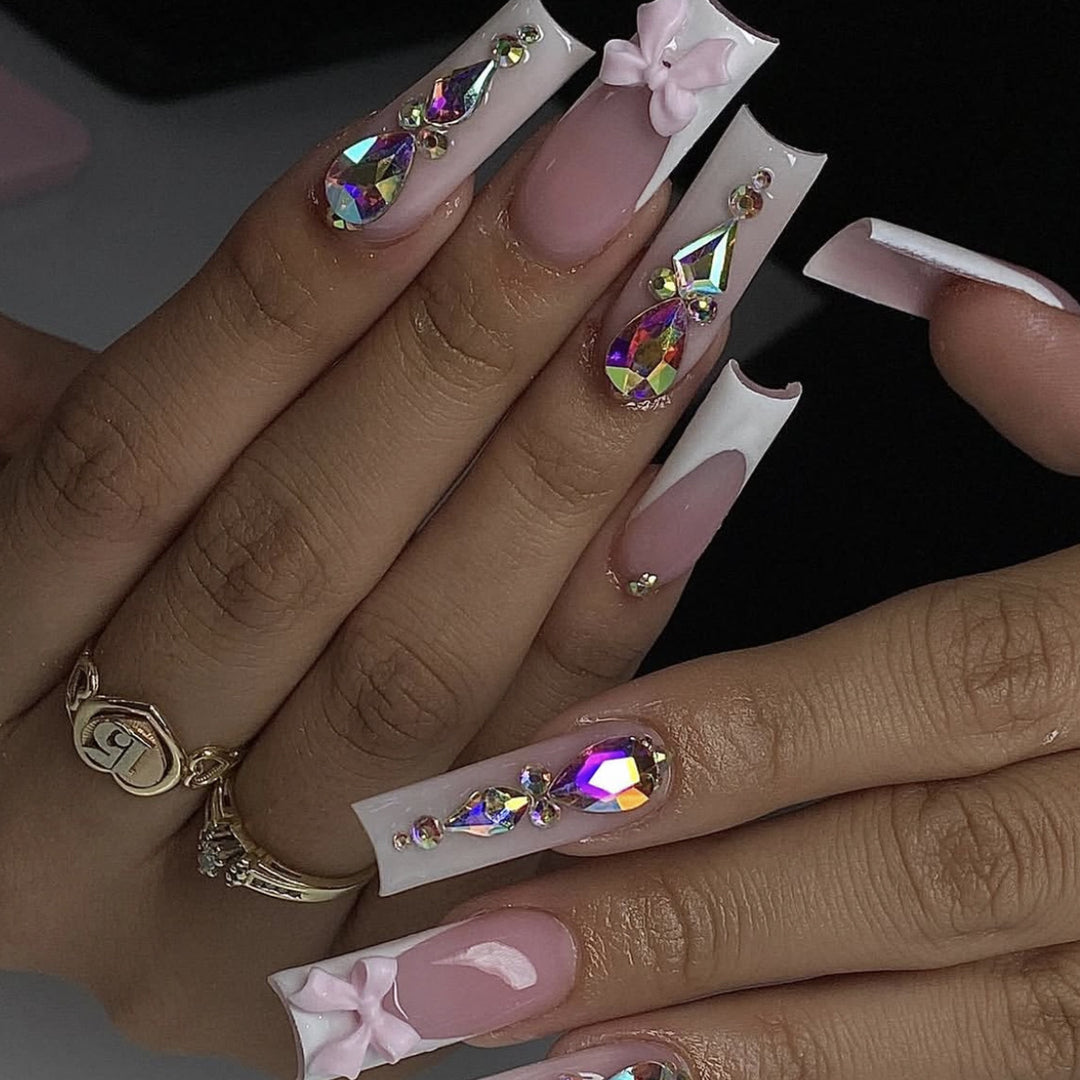 Elegant 3D Gem and Floral Acrylic Nail Art Extensions Kalsten