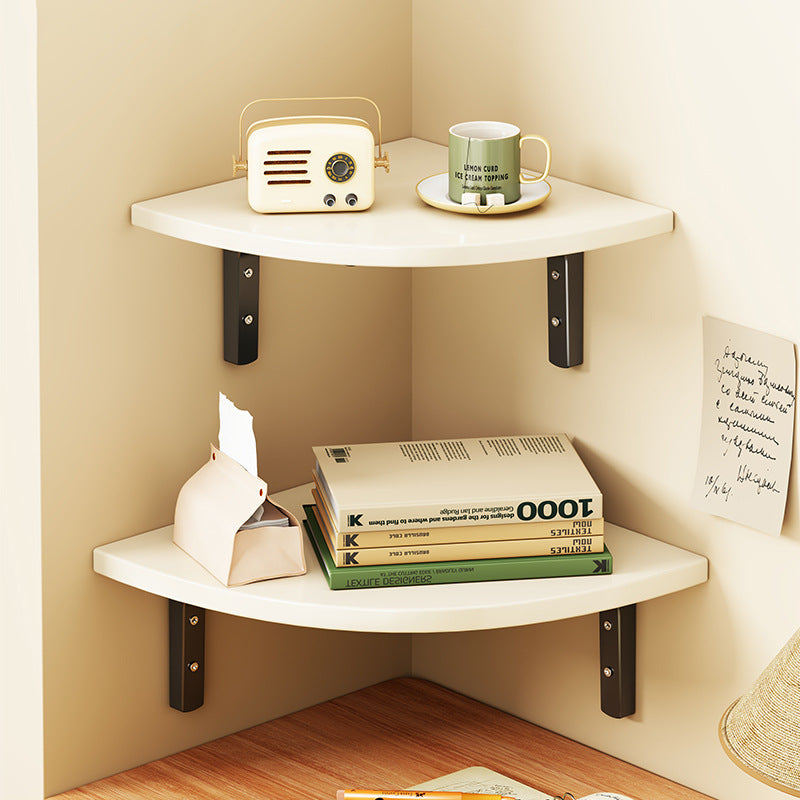 Solid Wood Corner Shelf with Metal Support Brackets