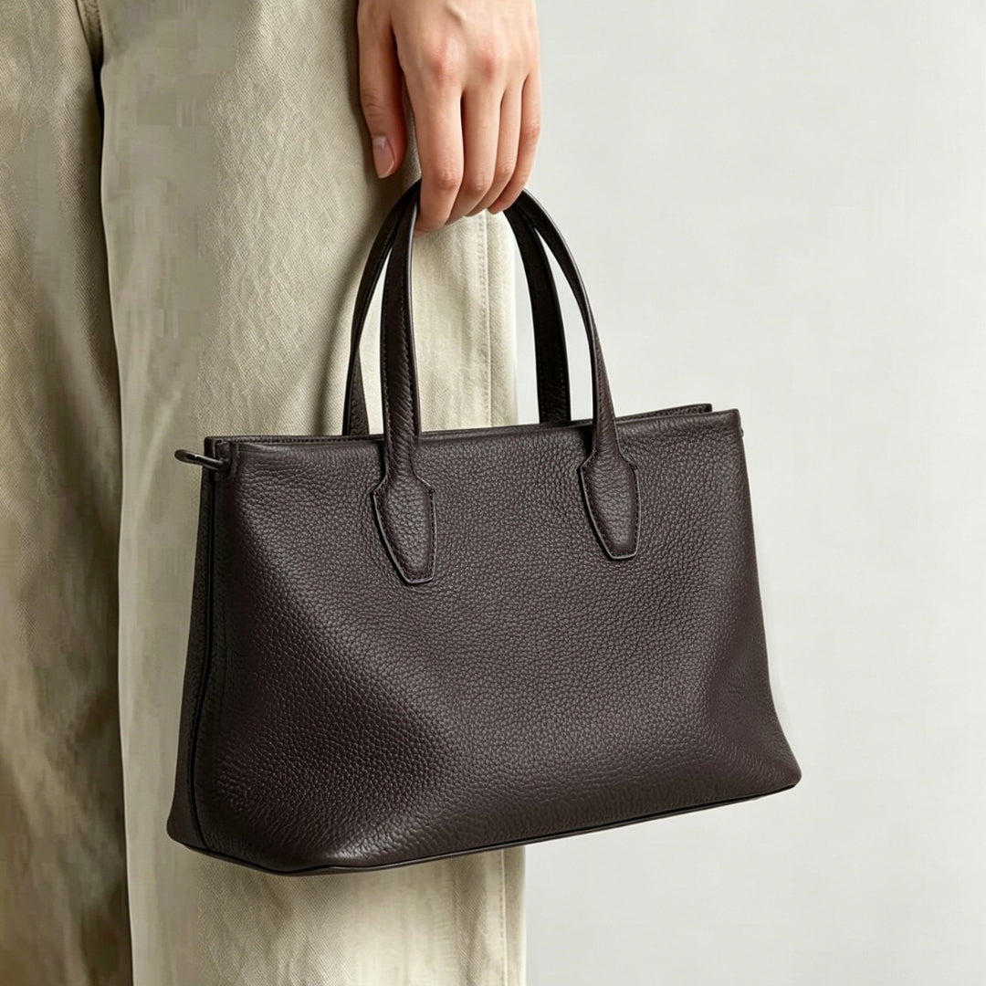Structured Pebbled Leather Top-Zip Tote Bag
