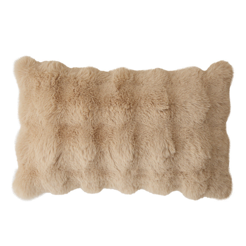 Square decorative cushion made of soft faux fur with inner cushion