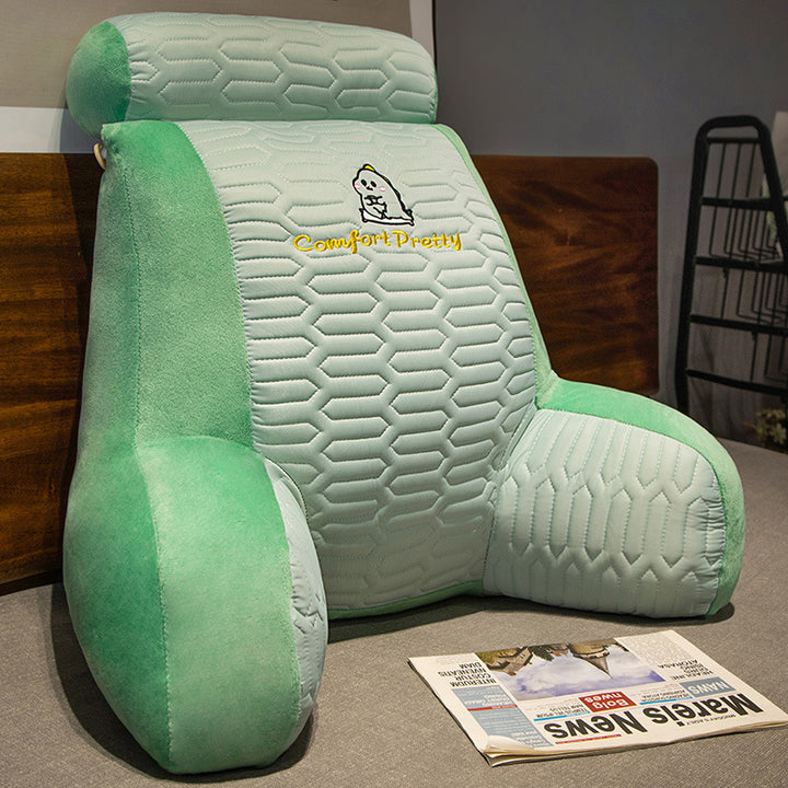Ergonomic reading pillow with armrests, neck roll and non-slip cover