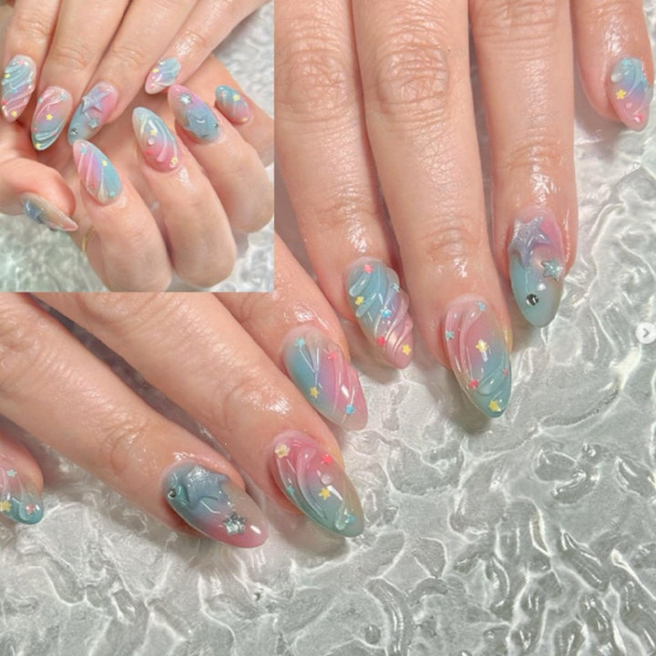 Acrylic nail set with creative star and gradient designs Kalsten