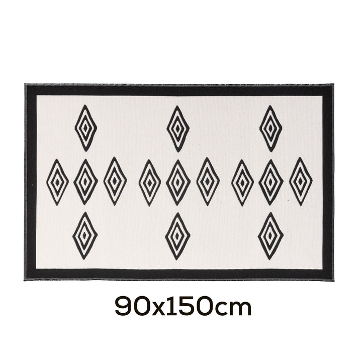 Modern flat-woven carpet runner with abstract geometric design
