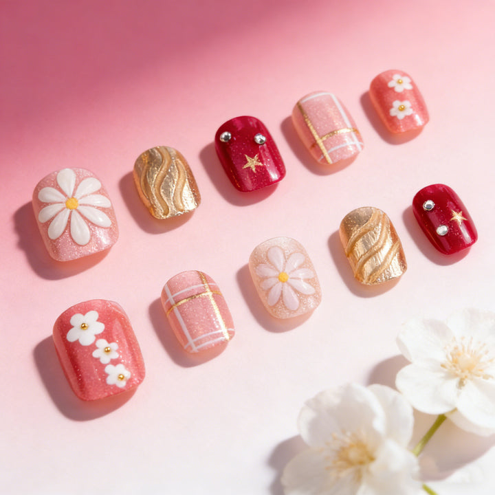 Floral Decorative Press-On Nail Art Kalsten